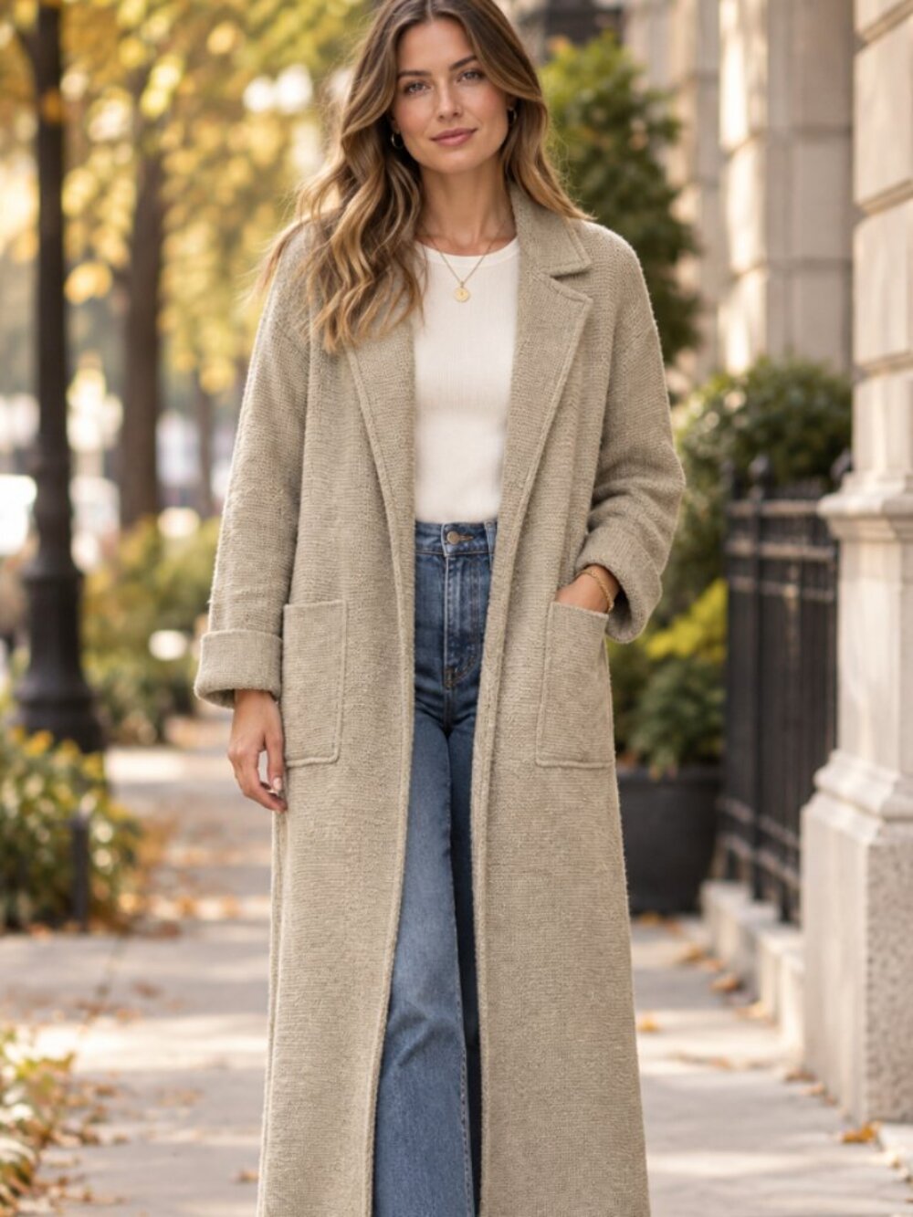 ZARA Beige Knit Longline Open Front Shawl Collar Duster Cardigan Coat Size S